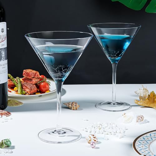 Handmade Blue Crackle Martini Glasses (Martini Glasses)