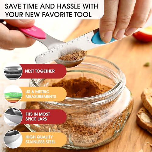 Stainless Steel Magnetic Measuring Spoons Set of 8 (Neon / 1-Pack)