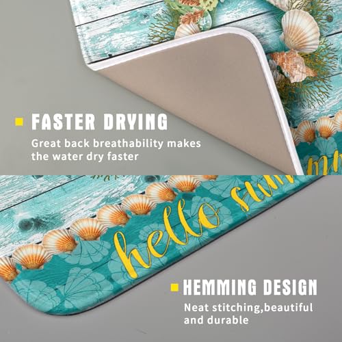 Coastal Wreath Dish Drying Mat 16x18 inch Starfish Shell Absorbent Microfiber Dish Rack Mats Drainer Pad Kitchen Countertop Accessories (Coastal Wreath / 16" x 18")