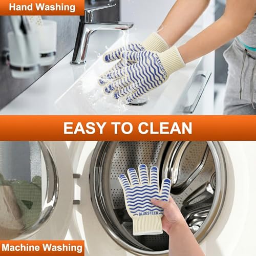Oven Gloves 932°F Heat Resistant Oven Mitts with Fingers (White-blue / One Size Fits Most)
