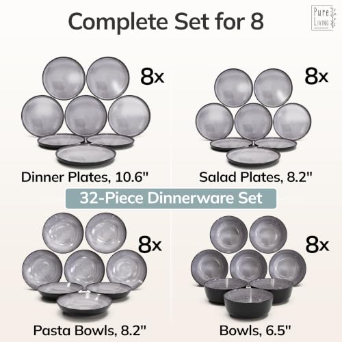32 Piece Stoneware Dinnerware Set for 8 (Dark / Dark Gray / Set for 8 (32pcs))