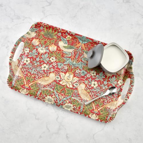 Morris & Co Strawberry Thief Red Large Handled Tray (18.9" x 11.6" x 1" / Red Strawberry Thief)