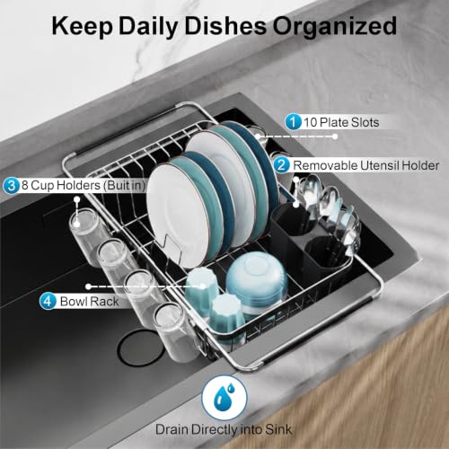 Dish Drying Rack Over the Sink (Silver / For 11.5"-30"W Sink)