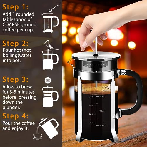 French Press Coffee Maker 304 Stainless Steel Coffee Press (Silvery / 34 oz)