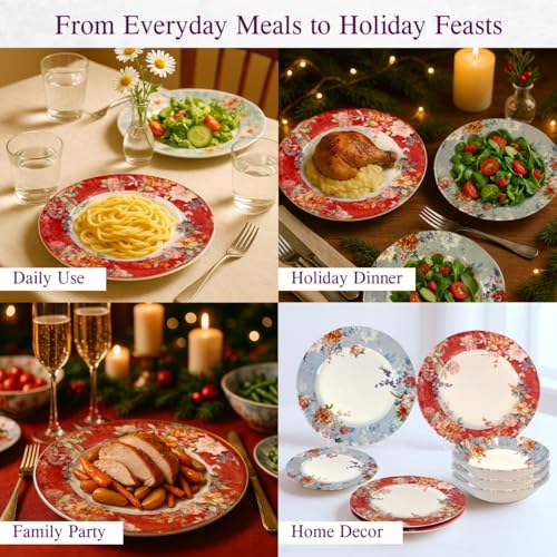 12 Piece Porcelain Dinnerware Set for 4 (12 / Crimson)