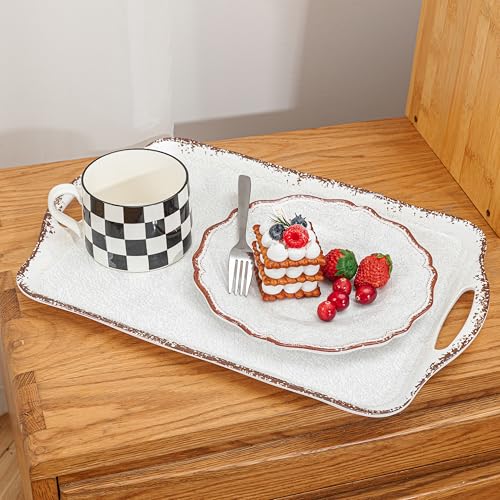 Vintage White Large Serving Tray with Handles (2 Count)