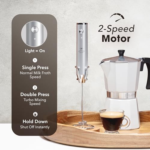 Rechargeable Milk Frother Handheld (Alpha Silver / Rechargeable Z1 Motor Max)