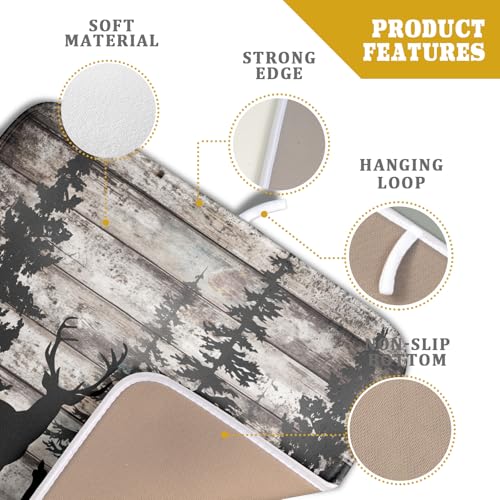 Forest Deer Dish Drying Mat Wildlife Animal Decorative Microfiber Dishes Pad 16x18 Inch Absorbent Reversible Kitchen Counter Drainer Mats (Black Forest Deer / 16" x 18")