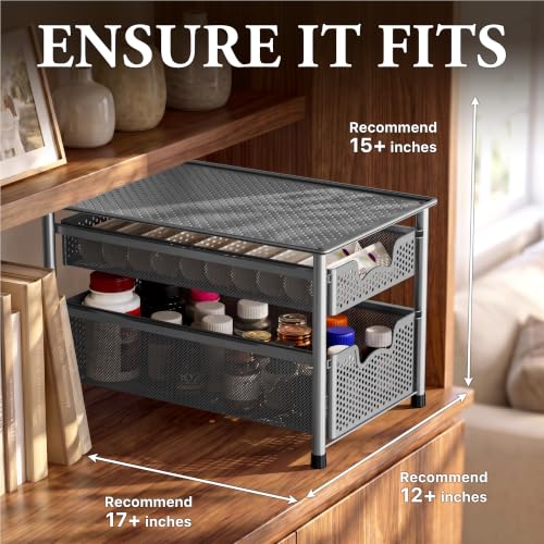 Stackable 2 Tier Sliding Basket Organizer Drawer (2-Tier / Silver)