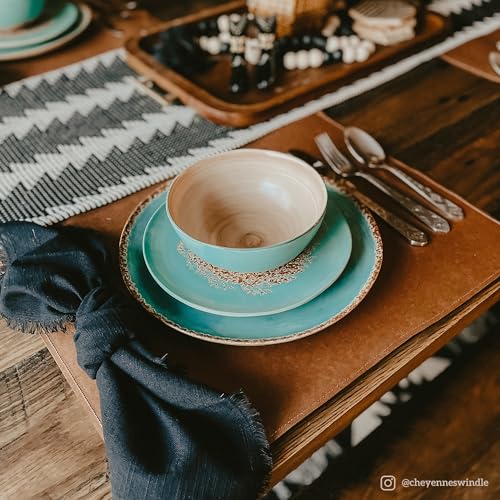 Patina Turquoise 16 Piece Ceramic Southwestern Rustic Cabin Dinnerware Set with Plates (Patina / 16 Piece)