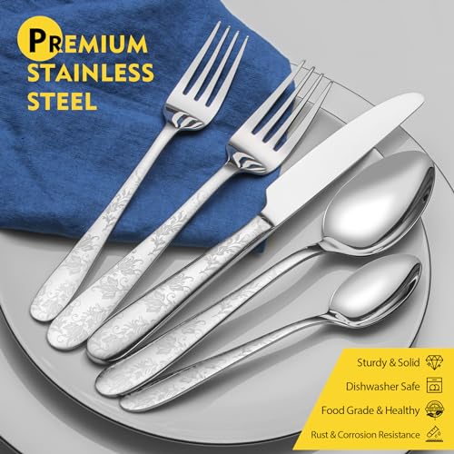 40 Piece Silverware Set (Silver Peony)