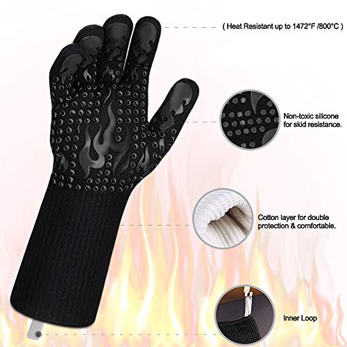 BBQ Gloves 1472 Degree F Heat Resistant Grilling Gloves Silicone Non (long / Black)