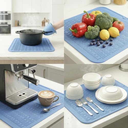 Silicone Dish Drying Mat for Multiple Usage (Light Blue / 18"L x 16"W)