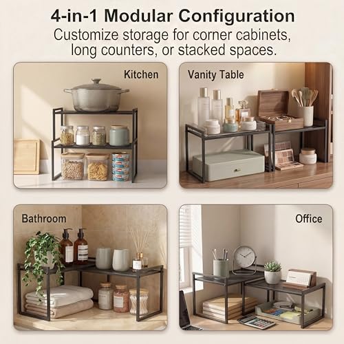 Stackable Kitchen Cabinet Organizer Shelves Pantry Rack Set of 2 (Charcoal Black / 16.1'' W)