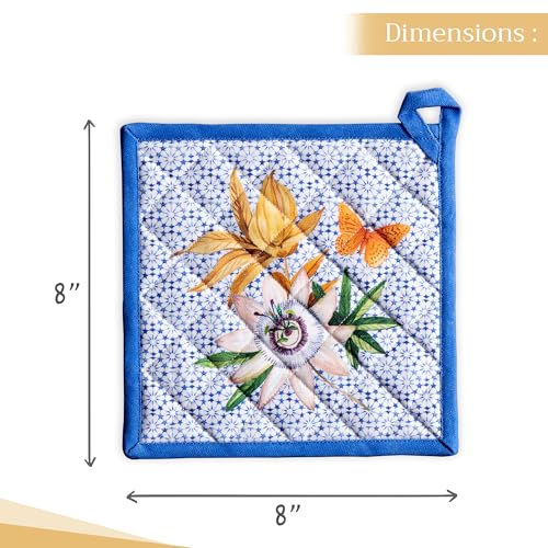 Pot Holders 100% Cotton Potholders (087 - Passiflora / 8" x 8" (Pot Holder Pack of 1))