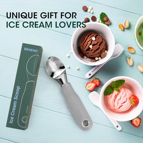 Premium Heavy Duty Ice Cream Scoop with Ergonomic Grip Handle (Gray)