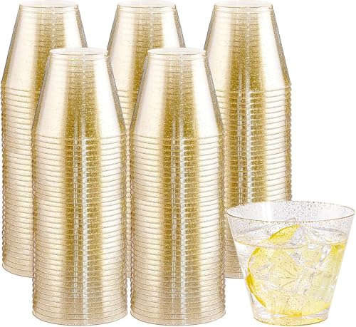 200 Pcs Gold Plastic Cups (Gold Glitter)
