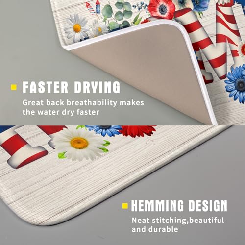 American Flag Dish Drying Mat Home Flowers Absorbent Dishes Pad for Kitchen Counter 16 X 18 In (Patriotic Home 605 / 18" x 16")