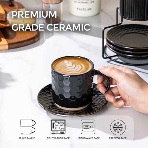 6 OZ Coffee Mugs with Saucer and Stand (Black / 6 Ounce (With Stand))