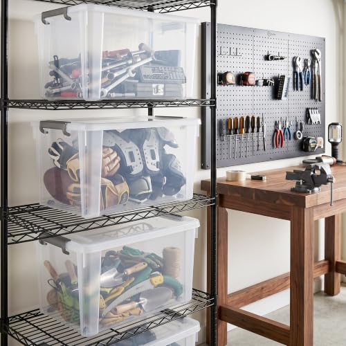 6 Packs 58.1 QT Plastic Storage Bins with Lids Large Stackable Storage Containers for Organizing Clear Storage Box for Garage (6 Packs-58.1 QT / Clear White)