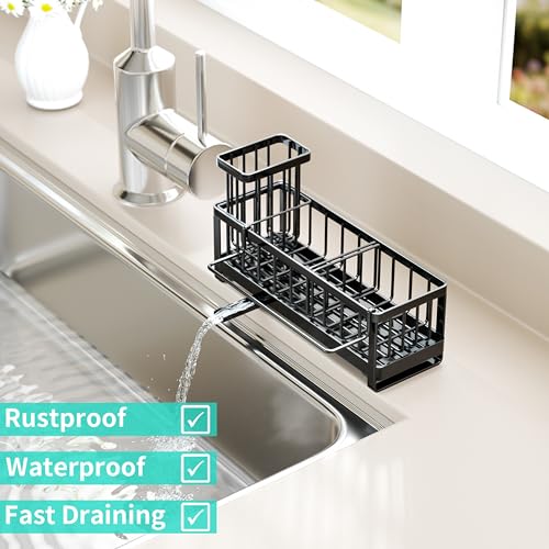 Sponge Holder for Kitchen Sink (Black / with Dishcloth Holder)