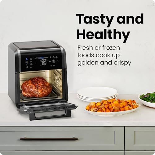 12-Quart 5-in-1 Air Fryer Oven with Digital Timer, Touchscreen, and 12 Presets - Family Size Countertop Convection Oven, Dishwasher-Safe Parts (12 quarts / Black)