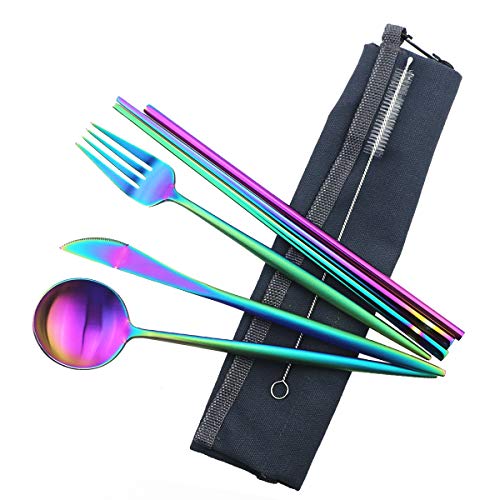 Reusable Travel Utensils (Blue Pouch / Rainbow)