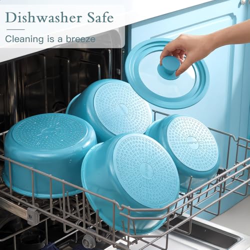 Pots and Pans Set Non Stick (Light Blue Gradient / 21PCS-Big Size)