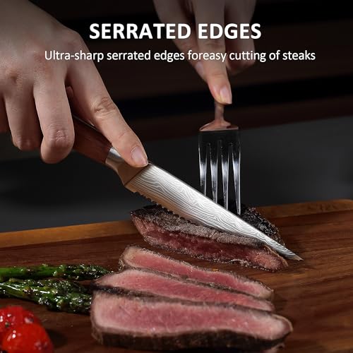 Steak Knives Set of 6 with Full Tang Rosewood Handle (6 PCS Steak Knife Set)