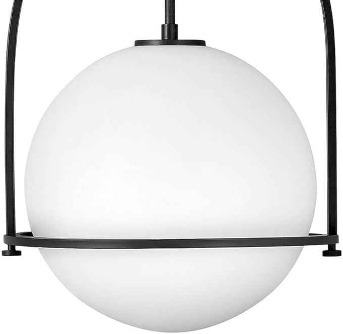 Hinkley Somerset Large Hanging Pendant Light, Etched Opal Glass Globe, for Even or Sloped Ceilings, Customize Installation Height, Black