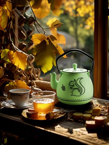 Teapot with Removable Infuser (1 Quarts / Bright Green Squirrel)