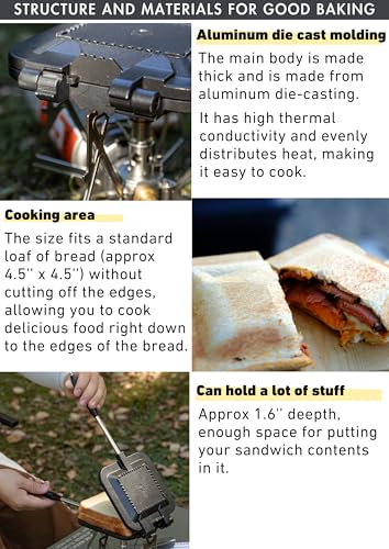 Sandwich Maker Hot Sand Single Burner Gas Fire Open Fire Compact Aluminum TT (Black)
