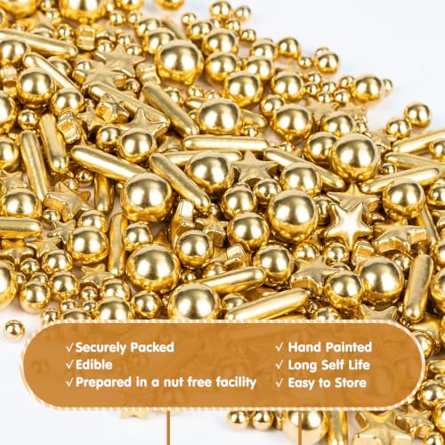 Edible Gold Sprinkles for Cake Decorating (Gold Pearl Rod Star)
