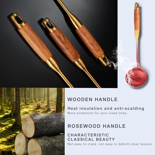 Gold Kitchen Utensils Set Stainless Steel 9 PCS with Wooden Handle (Upgraded Gold-9)