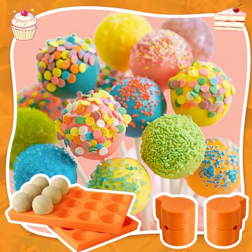 2 Pack Round Sphere Cake Pop Mold Press with Tray Set (Mold and tray)