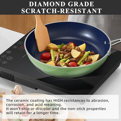 Healthy Duralon Blue Ceramic Nonstick Cookware Set (Metallic Pistachio Green / 12pc Cookware Set / Cookware Set)