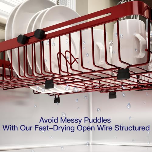 Red Expandable Dish Drying Rack Over Sink with Extra Drying Mat (Red / For 13"-30" W Sink with Mat)