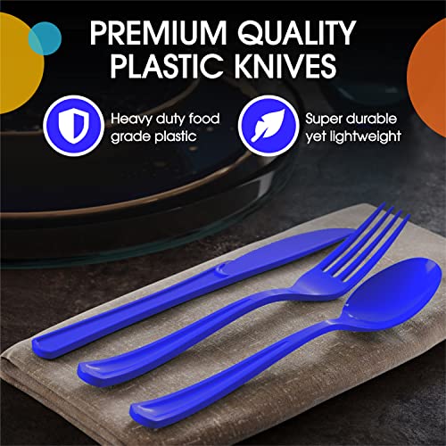 Dark Blue Plastic Forks 200 Pcs Dark Blue Forks Disposable Utensils Heavy Duty Plastic Cutlery Set Disposable Cutlery Sets Flatware Sets Silverware Set Party Supplies & Party Tableware (Dark Blue / Forks)
