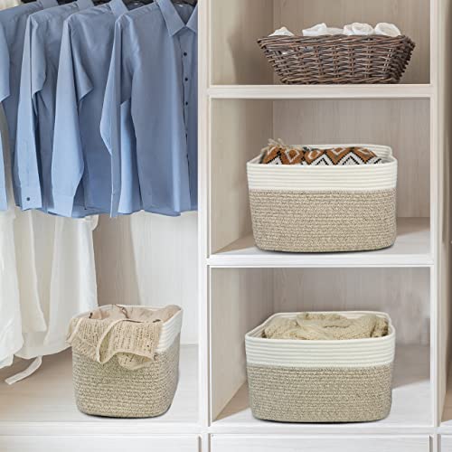 Woven Cotton Rope Storage Baskets 15x10x9.3" 3 Pack White and Brown (white and brown)