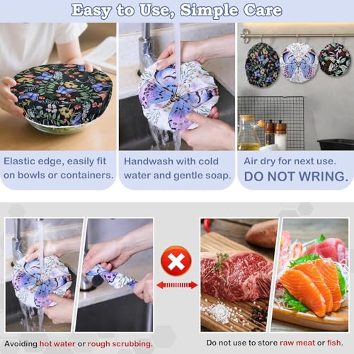 5Pcs Reusable Beeswax Elastic Bowl Covers for Bread Proofing and Food Cover (Honeybee)
