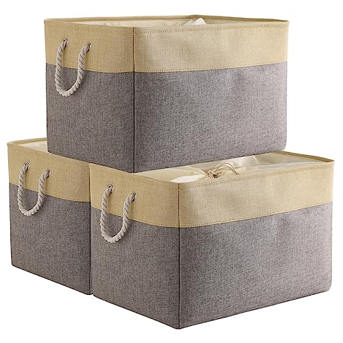 Storage Bins Baskets for Organizing (Gold&Grey / 3PCS/Extra Jumbo - 20.5Lx15.7Wx13.8H)