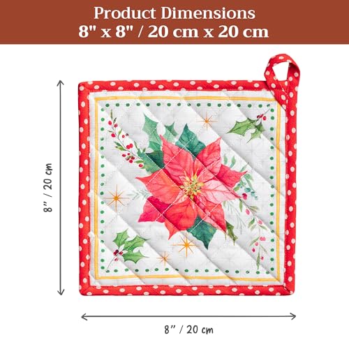 Pot Holders 100% Cotton Potholders (117 - Poinsettia Christmas / 8" x 8" (Pot Holder Pack of 1))