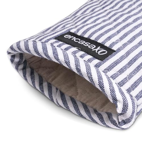 Oven Mitts Heat Resistant Kitchen Gloves (Oven Gloves / Ticking Navy Blue)
