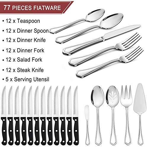 77 Piece Silverware Flatware Set for 12 (Scalloped Edge)