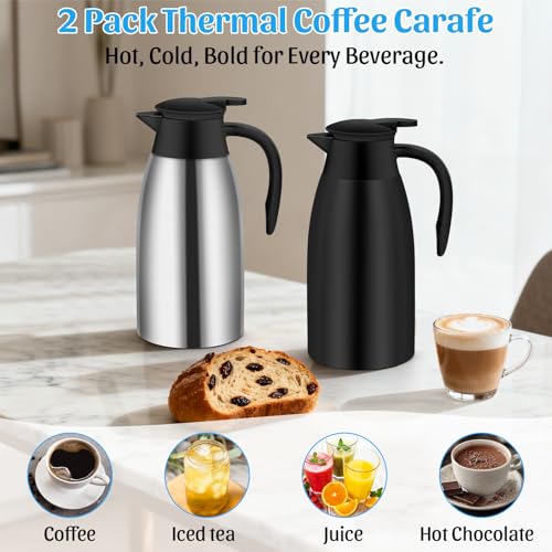 70oz Thermal Coffee Carafe Insulated Coffee Thermo (Silver&Black)