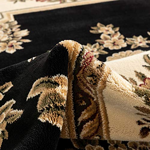 Timeless Collection Le Petit Palais Black 5' Foot Round Luxurious Traditional French Medallion Oriental Area Rug Living Room Bedroom Dining Room Easy (5'3" (Round) / Black)