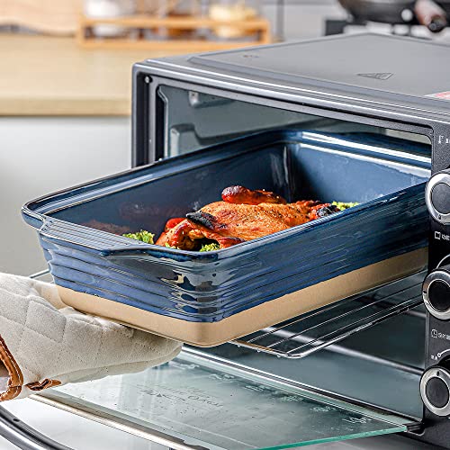 Ceramic Casserole Dish with Lid Oven Safe (Dark Blue)