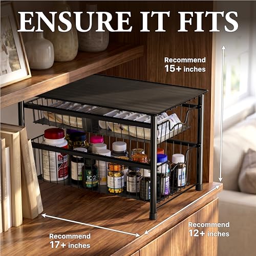 Stackable Sliding Basket Organizer Drawer (2-tier / Black)