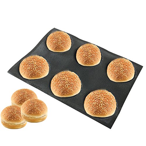 Silicone Bun Bread Form Round Shape Bread Tray Perforated Bakery Molds (6 Caves 4" Round Shape For Bun)
