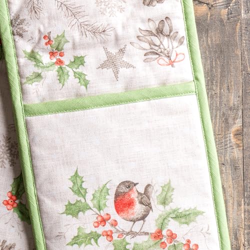 Double Oven Mitts 100% Cotton Double Oven Glove (115 - Christmas Dew / 7" x 35" (Double Oven Mitt))